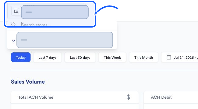 Quickvee Pay screen showing how to switch stores before acting