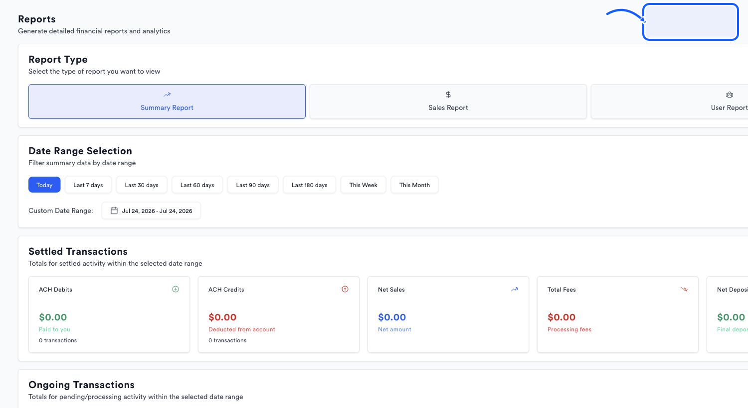 Quickvee Pay screen showing how to export to excel