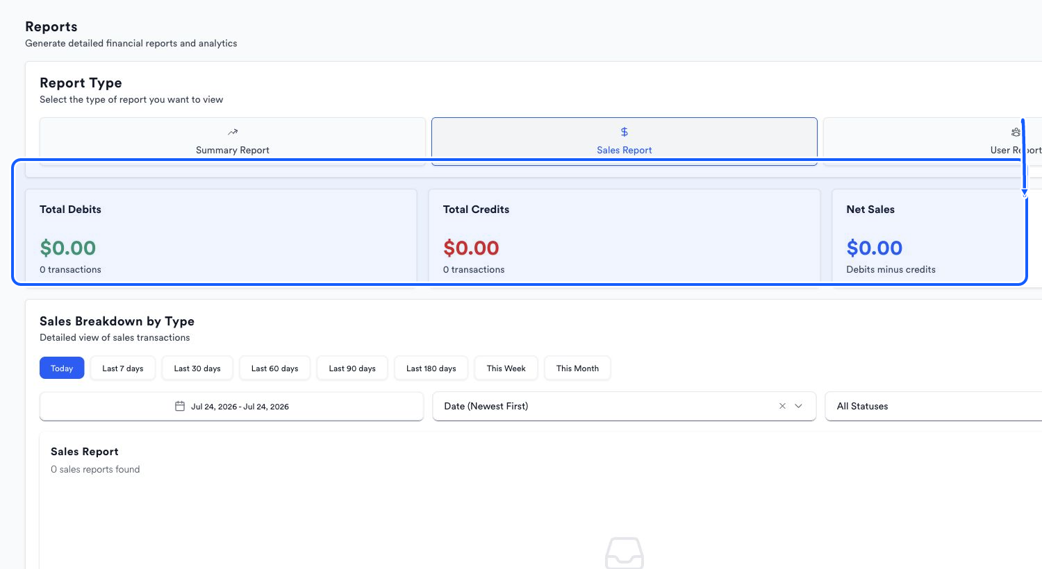 Quickvee Pay screen showing how to use sales report for transaction detail